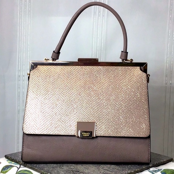 Dune London Handbags - DUNE LONDON Taupe Gold Footed Bottom Hand Tote Bag